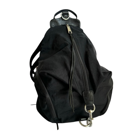 Rebecca Minkoff Julian Backpack Black Nylon & Leather Sling Bag Purse Dirty Girl - Picture 2 of 12